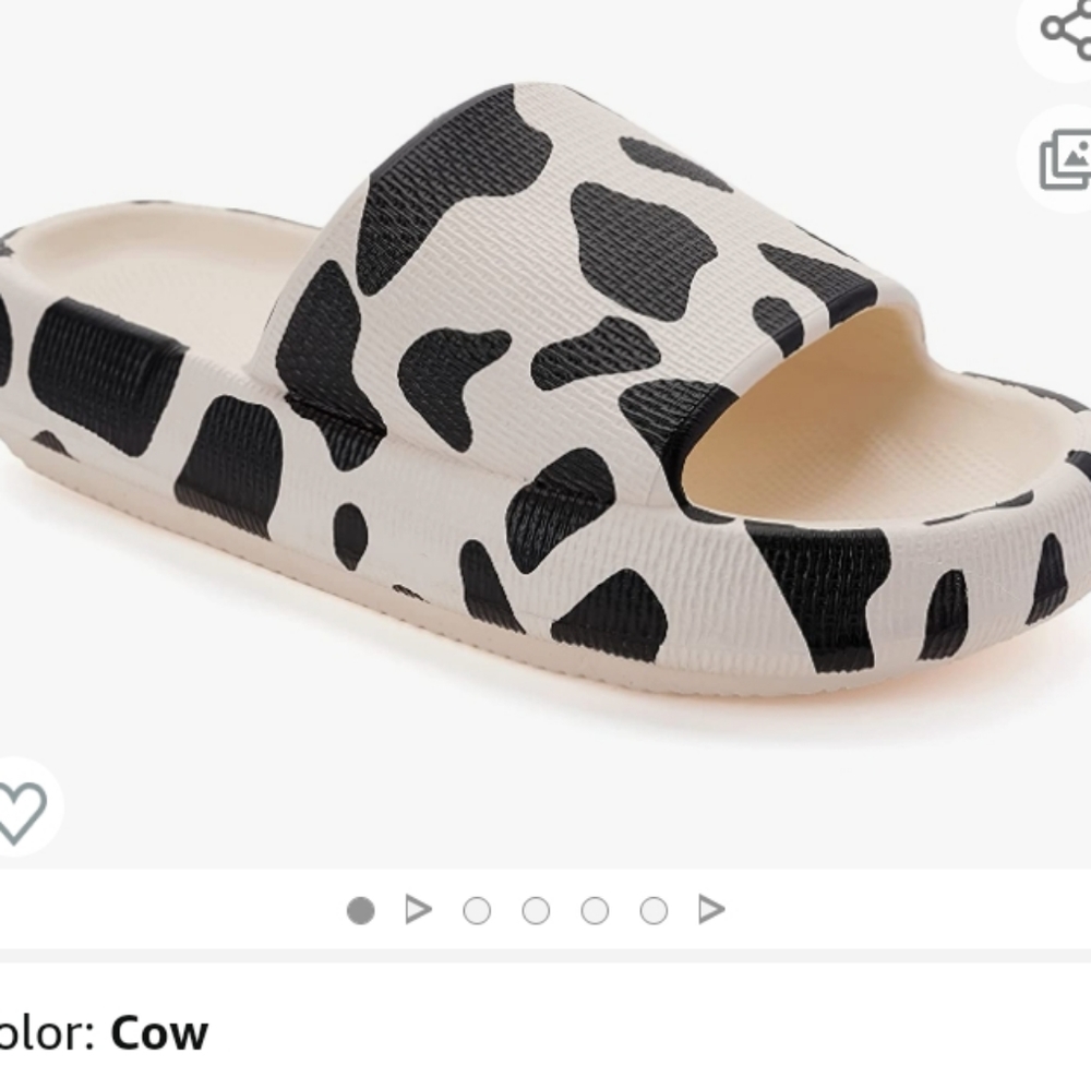 New Joomra Cow Print Pillow Slippers for Women Non Slip size 37-38, US 6.6-8